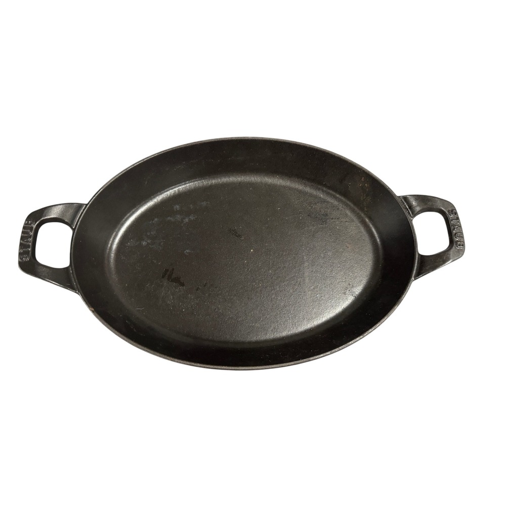 Staub 32cm Oval Cast Iron Gratin Baking Dish Forest Green Made in France
